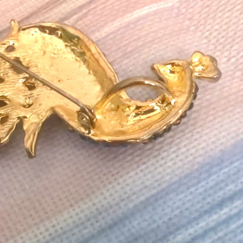 Vintage Teal Rhinestone Peacock Brooch - Picture 3 of 7